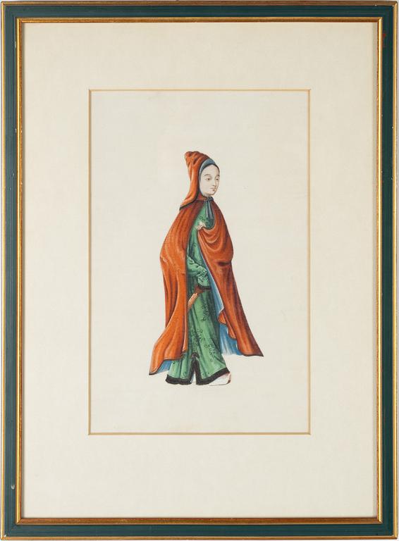 Målningar, tre stycken, gouache på rispapper, Kina, Qingdynastin, 1800-tal.