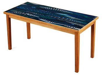 A Stig Lindberg enamel and oak sofa table, Gustavsberg 1950's.