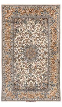 A signed, part silk, Isfahan rug, c. 244 x 149 cm.