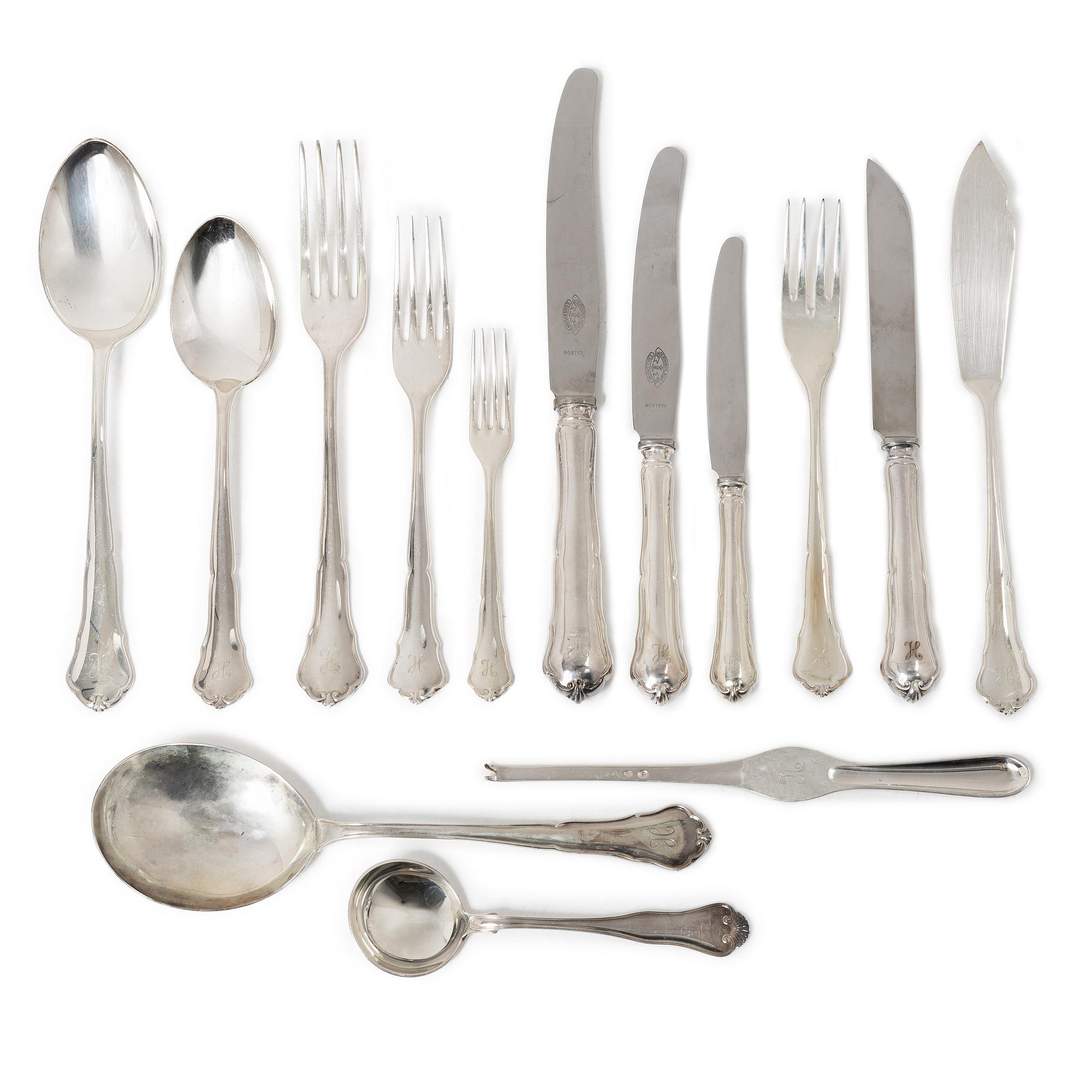 A 139 piece 'Hansa' silver cutlery service, mostly C.G. Hallberg, Mid 20th Century.