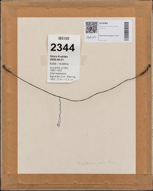 Anders Zorn, a signed etching from 1900.