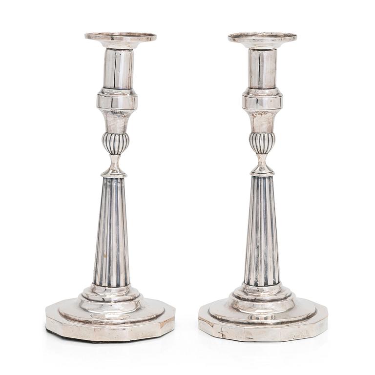 A pair of silver candlesticks, maker's mark of George Wilhelm Margraff (active in Berlin 1761 - 1804).