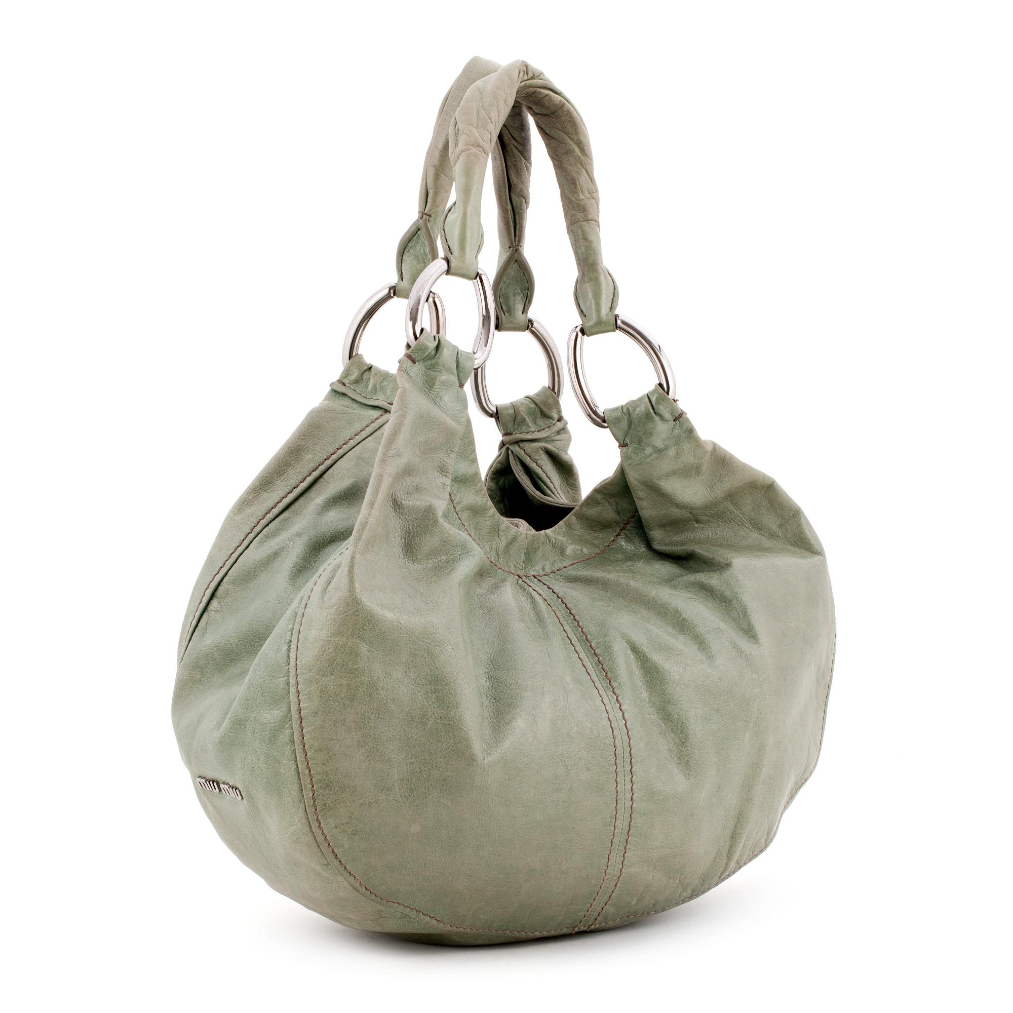 バッグ archive miu miu 2way Green Leather Tote MIU MIU Green Leather Shoulder Bag 2way Matelasse Pleated | eBay