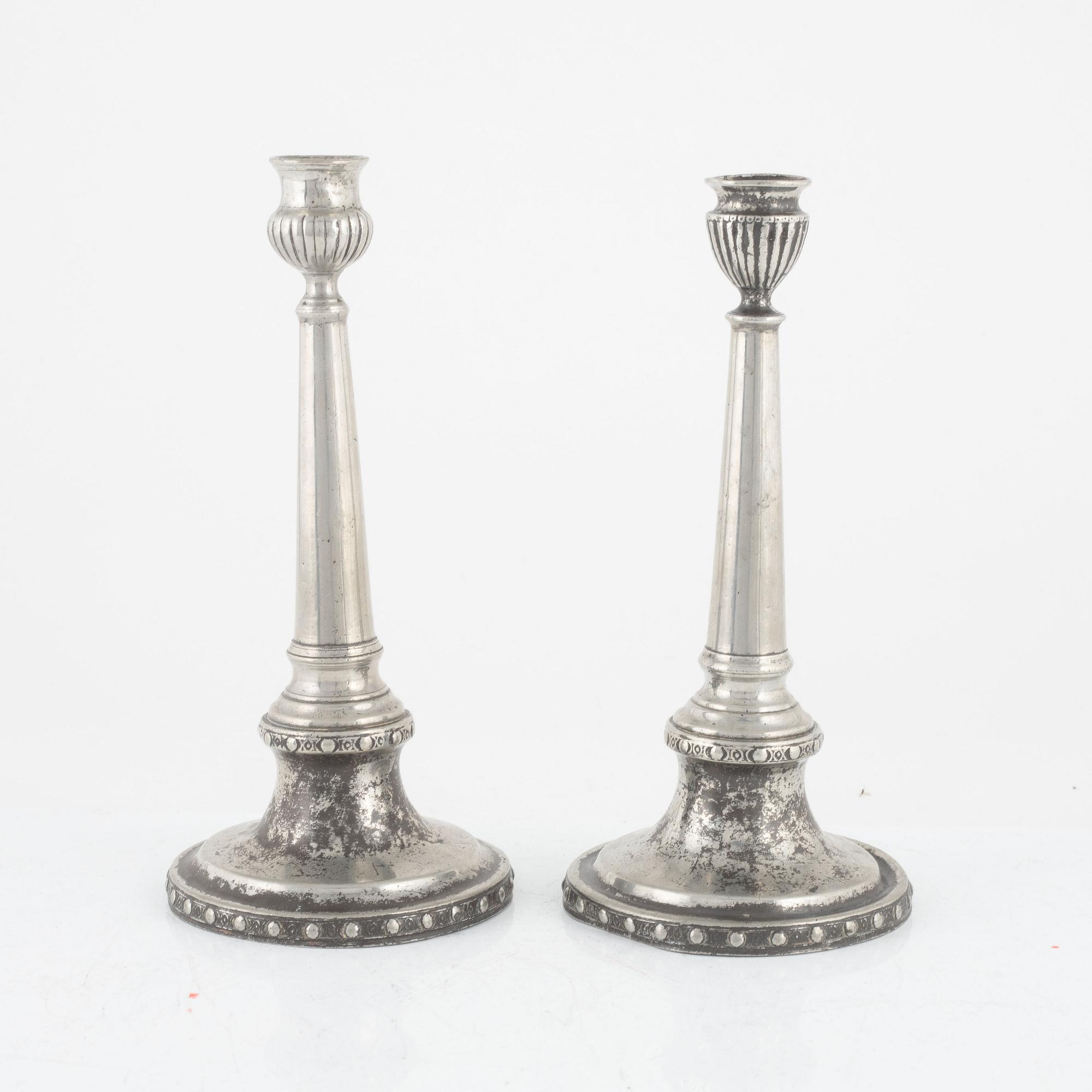 Martin Gustaf Moberg, a pair of similar pewter candlesticks, Jönköping, Sweden, 1803.