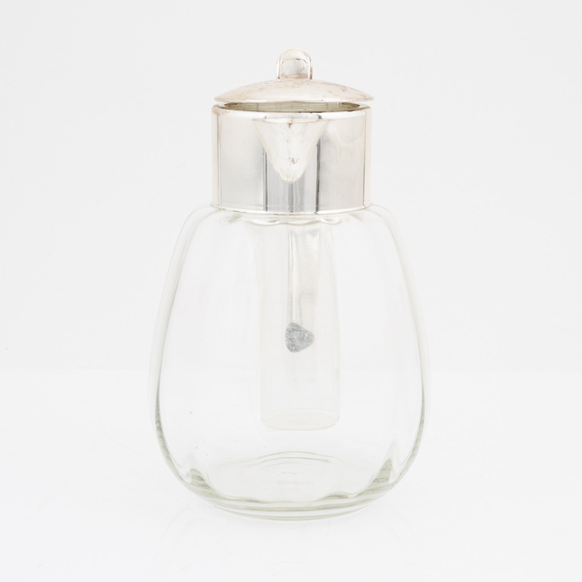 Lemonadkanna / cocktailkanna, glas och vitmetall, 1900-tal.