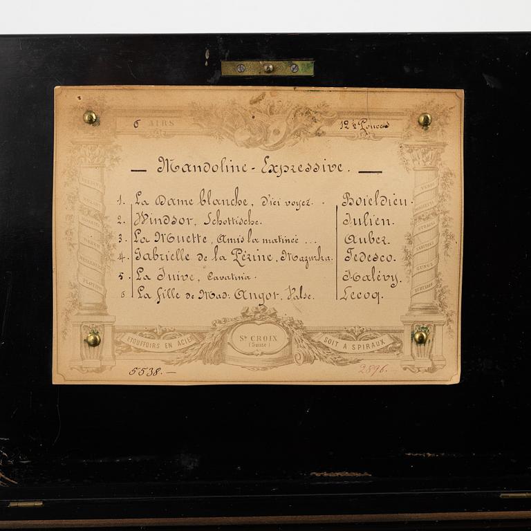 A musical box, Ste. Croix, Schweiz, late 19th Century.