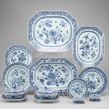 A blue and white dinner service, Qing dynasty, Qianlong (1736-95). (58 pieces).