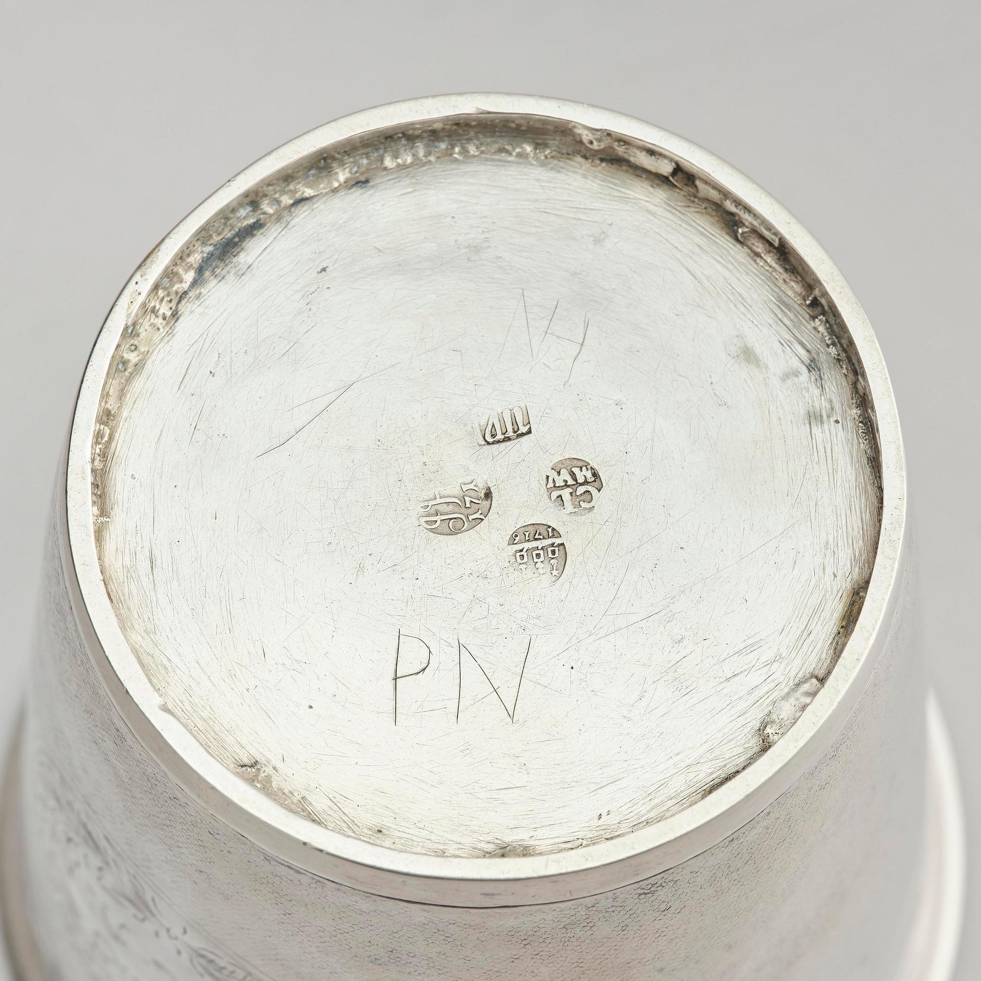 Jens Jacobsen Hoff, bägare, silver. Kontrollör Conrad Ludolph, Köpenhamn 1716.