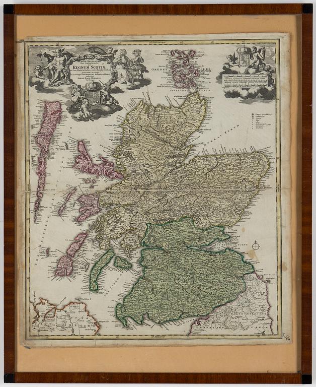 KARTA, delvis kolorerad gravyr, Johann Baptista Homann, 1700-tal.