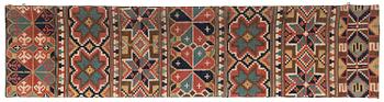 415. A flat weave 'Rosettes', Bench cushion c. 205 x 50 cm, Southwestern Scania, Sweden, first half of the 19th century.