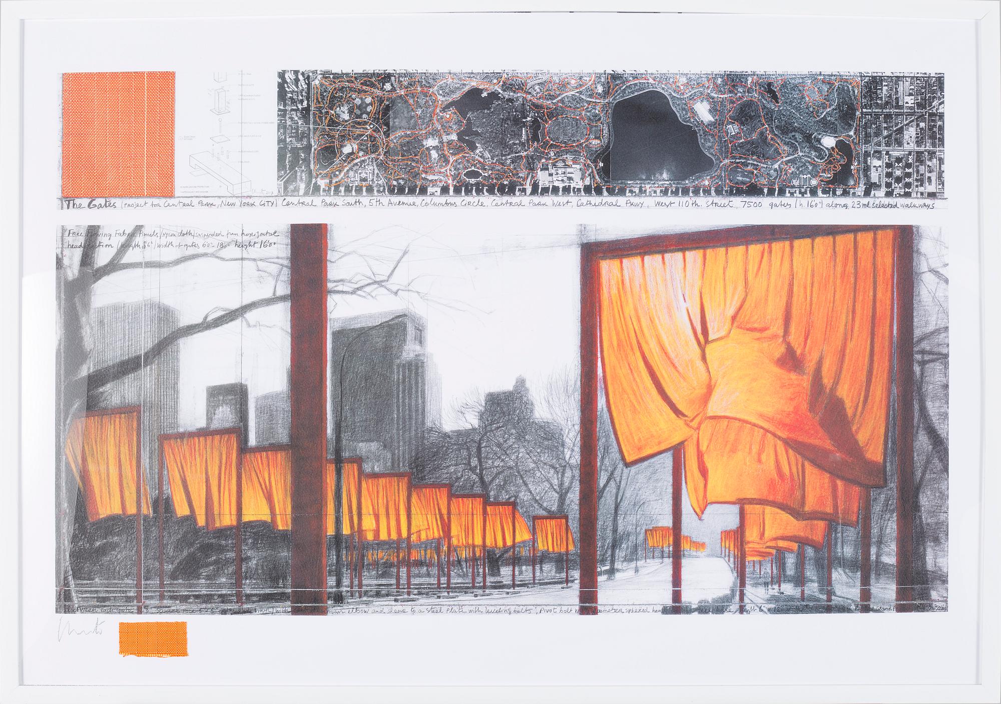 Christo & JEANNE-CLAUDE, color offset with fabric application, signed Christo.