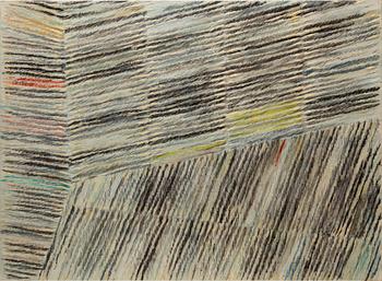 Lenore Malen, acrylic and crayon on canvas, vague signature on the back.