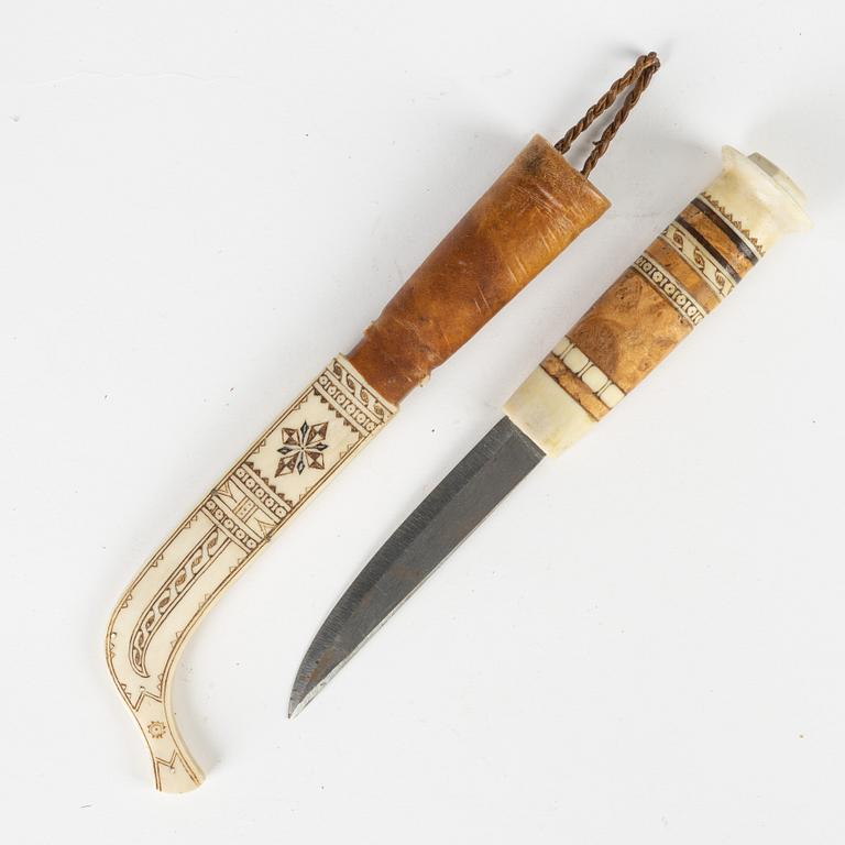 Anton Enarsson, a Sami reindeer horn knife, Arjeplog, signed AE.