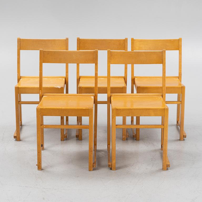 Sven Markelius, a set of five 'Orkesterstolenä chairs, mid 20th century.