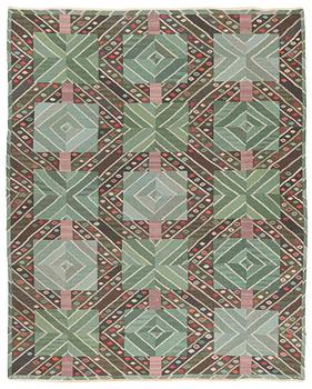 Marianne Richter, a carpet, "Strålar, grön", tapestry weave, 332 x 269 cm, signed AB MMF MR.