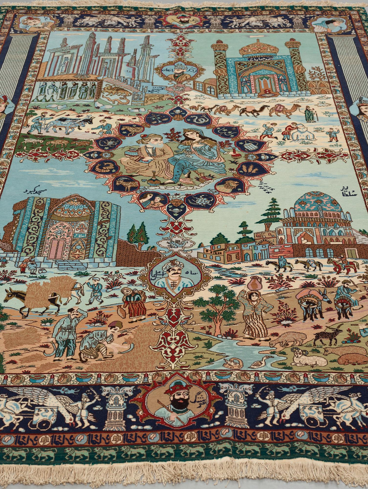 Matto, Old Tabriz figural, "The four seasons", ca 274 x 176 cm.
