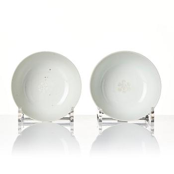 A pair of white glazed lotus bowls, Qing dynasty, 18th century.