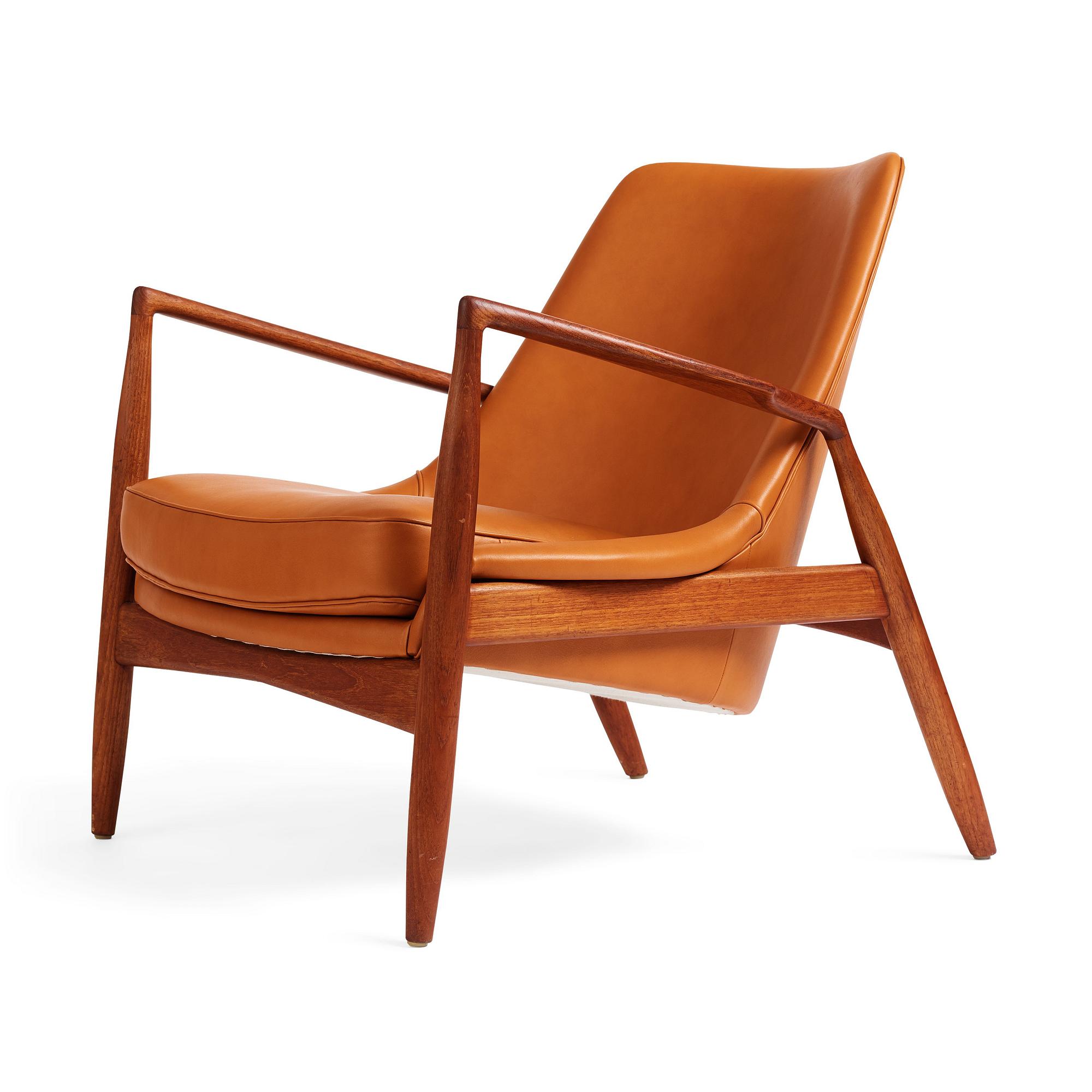 Ib Kofod-Larsen, a teak and brown leather 'Sälen' easy chair, OPE Möbler, Jönköping 1950s.