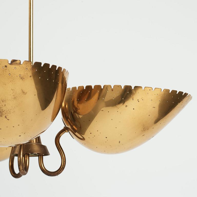 Carl-Axel Acking, probably, a Swedish Modern three light brass ceiling light, Arvid Böhlmarks Lampfabrik, 1940's.