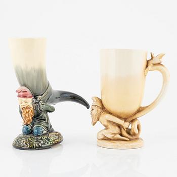 Two majolica beakers, Rörstrand, around the year 1900.