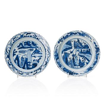 1765. Two blue and white dishes, Ming dynasty, Tianqi (1621-27).