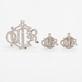 Christian Dior, Brosch och örhängen, silverfärgad metall och