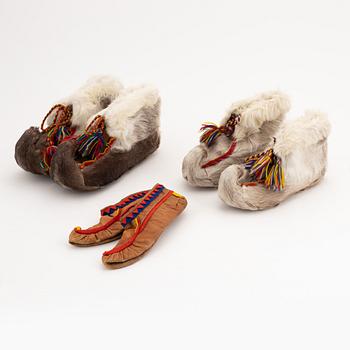 Three pair reindeer leather shoes.