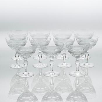 Eleven glass champagne cups, around mid 20th century.