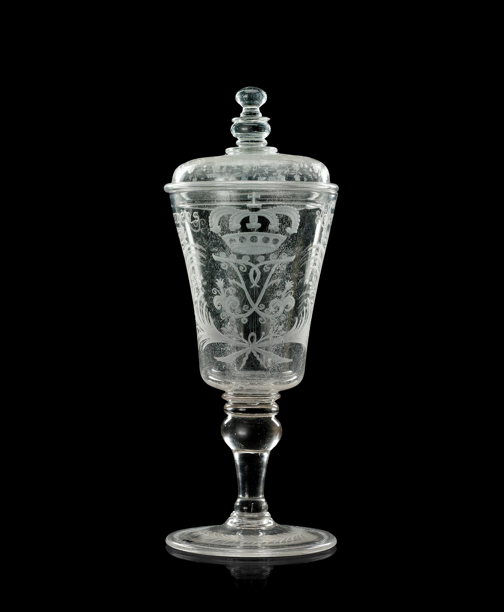POKAL med LOCK, glas. Kungsholms glasbruk, 1700-talets första hälft, senbarock.