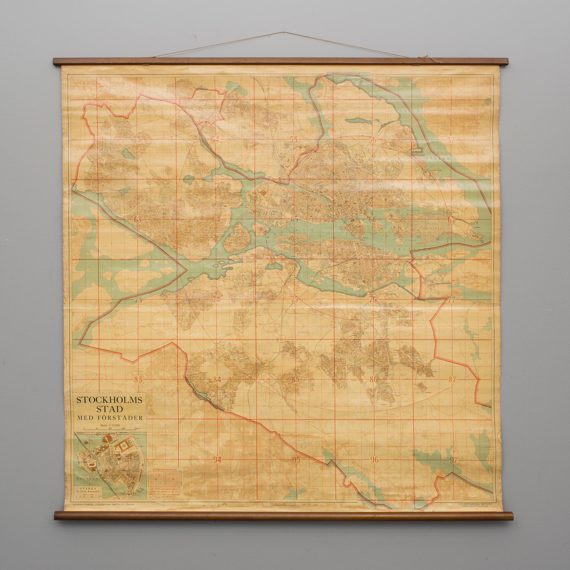 SKOLKARTA, "Stockholms stad med förstäder", A-B Kartografiska Institutet, 1942.