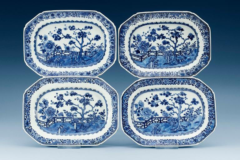 A set of four blue and white serving dishes, Qing dynasty, Qianlong (1736-95). (4).