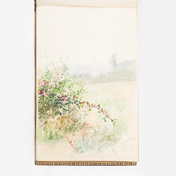 Album with among other things 16 pieces of watercolours and drawings by Swedish artists.