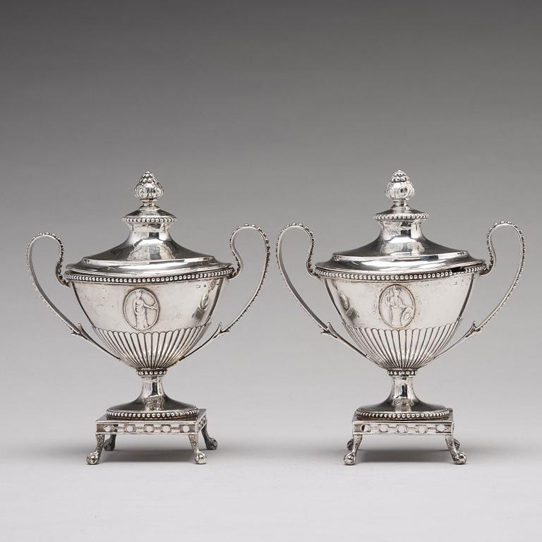 A pair of Swedish 18th century silver sugar-bowls and covers, mark of Johan Ekholm, Stockholm 1792.