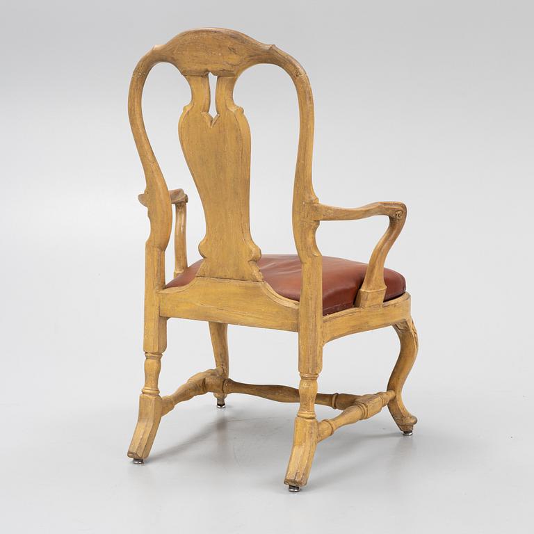 A Swedish painted and carved rococo armchair, later part of the 18th century.