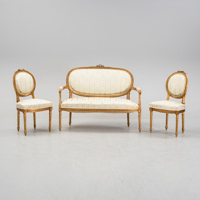 Soffa samt stolar, gustaviansk stil 1800-talets slut.