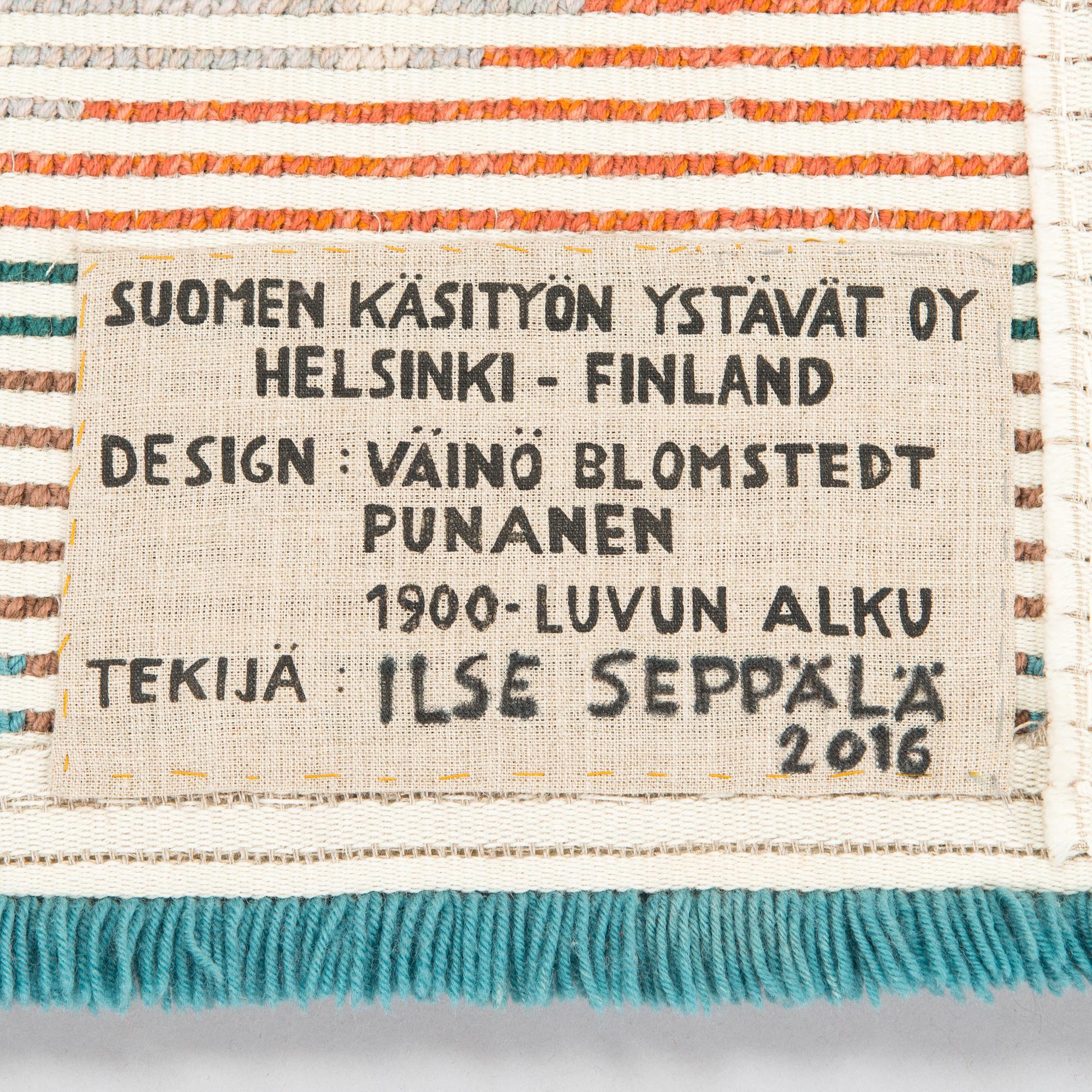 Väinö Blomstedt, ryijy malli, Suomen käsityön Ystävät. Noin 195 x 120 cm.