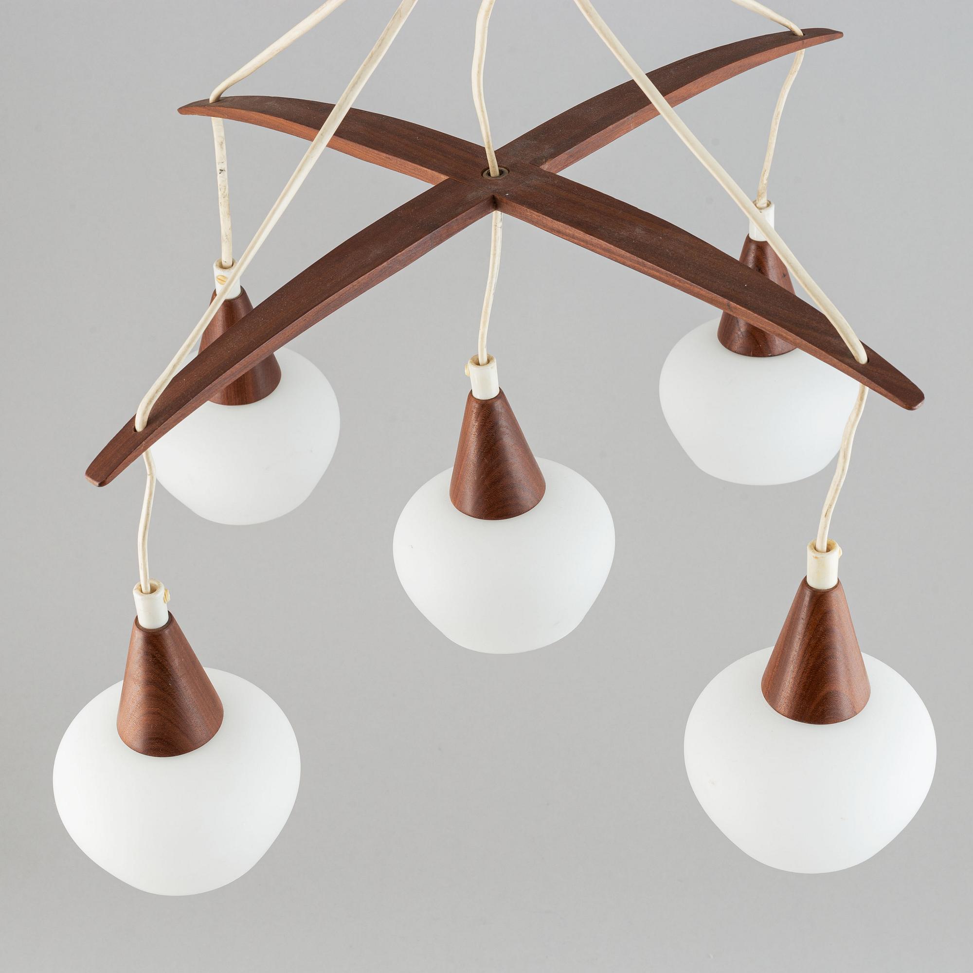 A teak and glass ceiling lamp. 1960's.