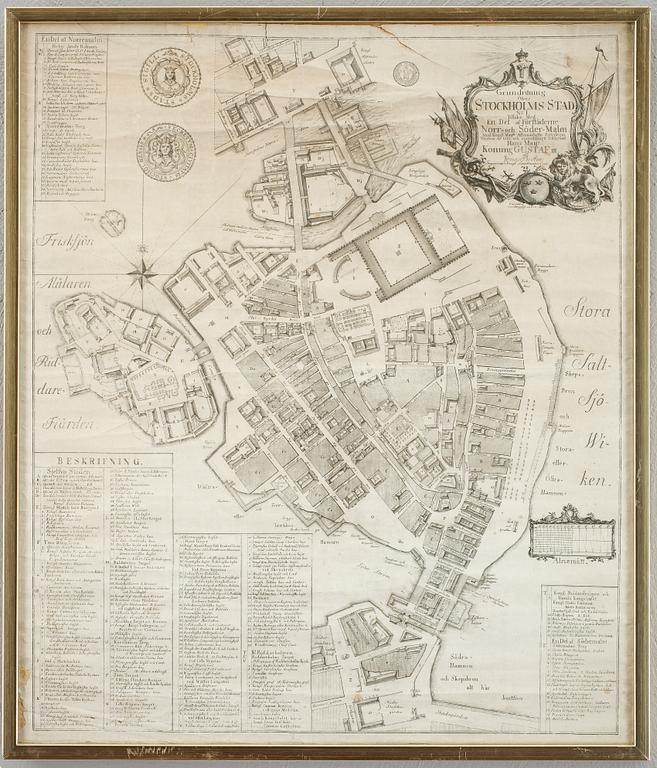 KARTA, karta, Grundritning öfver Stockholms stad, Jonas Brolin, utgiven 1771.