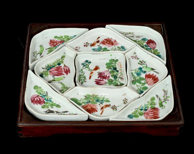 KABARET, 9 delar, porslin, Kina, 1800-tal.