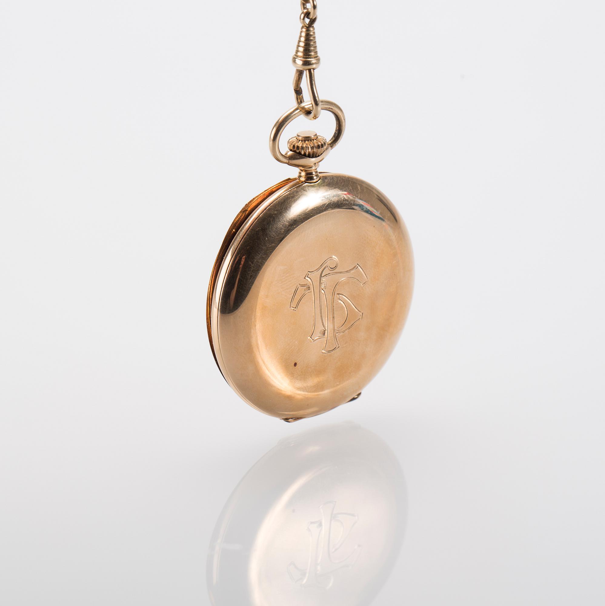FICKUR, 14K guld, 1900-talets första hälft. Total vikt inklusive urverk och kedja(18K) ca 84 g.
