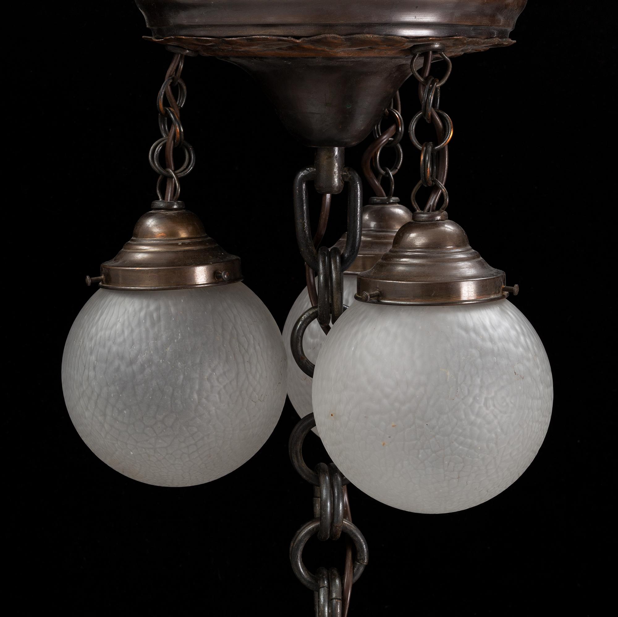 An Art nouveau copper ceiling lamp, early 20th century.