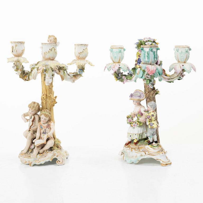 A pair of candelabra,  Meissen and Volkstedt, 19th–20th century.