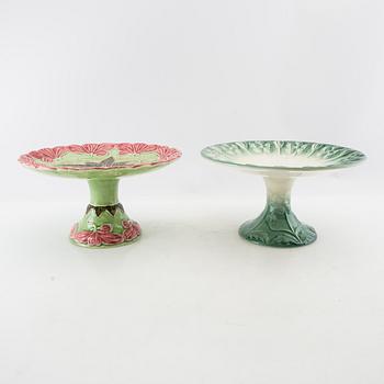 cake stands 2 pcs and plates 5 pcs Art Nouveau early 20th century majolica.
