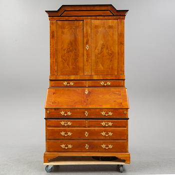 A partly 18th Century elm veneered writing cabinet.