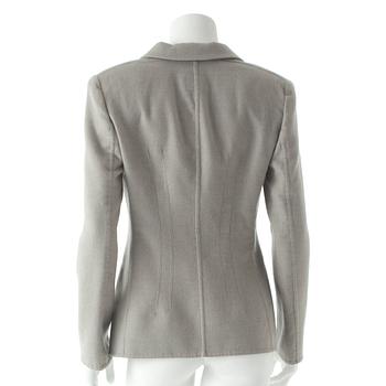 ARMANI, a grey cashmere jacket.