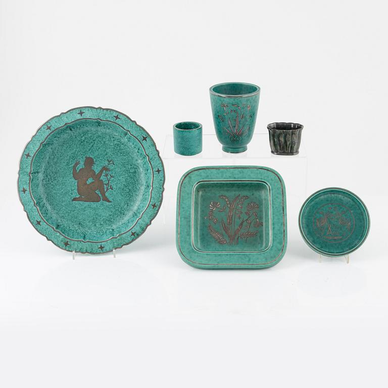 Wilhelm Kåge, three *Argenta' bowls and three vases, Gustavsberg, Sweden.