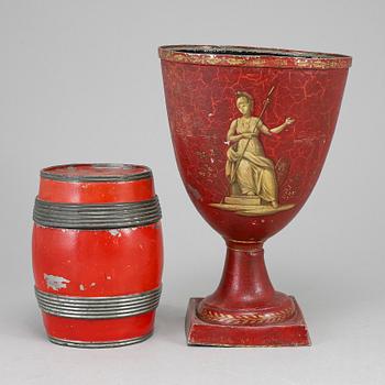 A Biedermeier tobacco jar, and vase, probably Germany, first half of the 19th century.