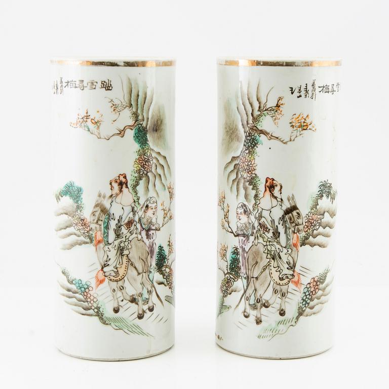 A pair of Chinese brush vases, 20th century.