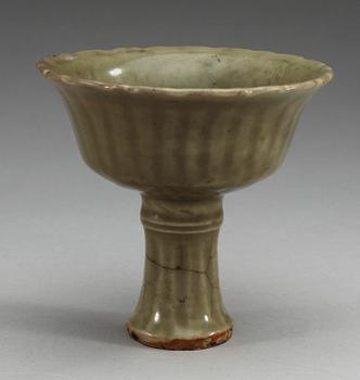A celadon glazed stemcup, Ming dynasty.