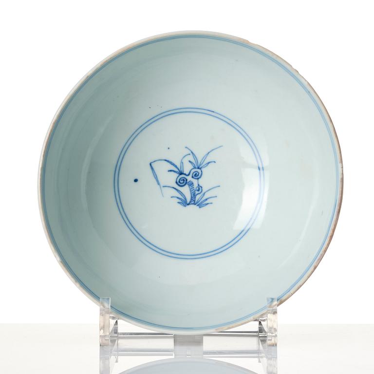 A blue and white 'three friends' bowl, Qing dynasty, 18th century.